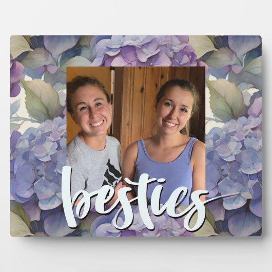 エレガントほこりっぽい紫の青い水色アジサイ フォトプラーク (正面)