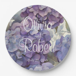 エレガントほこりっぽい紫の青い水色アジサイ ペーパープレート