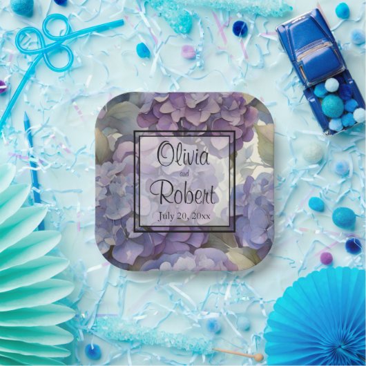 エレガントほこりっぽい紫の青い水色アジサイ ペーパープレート (パーティー)