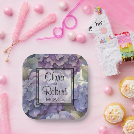 エレガントほこりっぽい紫の青い水色アジサイ ペーパープレート (パーティー)