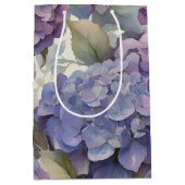 エレガントほこりっぽい紫の青い水色アジサイ ミディアムペーパーバッグ (正面)