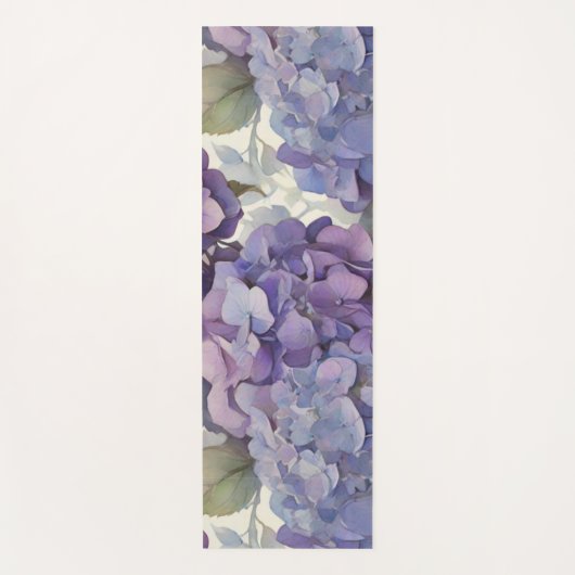 エレガントほこりっぽい紫の青い水色アジサイ ヨガマット (正面)