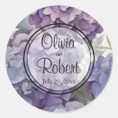 エレガントほこりっぽい紫の青い水色アジサイ ラウンドシール (正面)