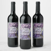 エレガントほこりっぽい紫の青い水色アジサイ ワインラベル (ボトル)