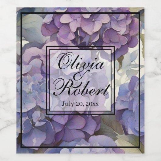 エレガントほこりっぽい紫の青い水色アジサイ ワインラベル (シングルラベル)