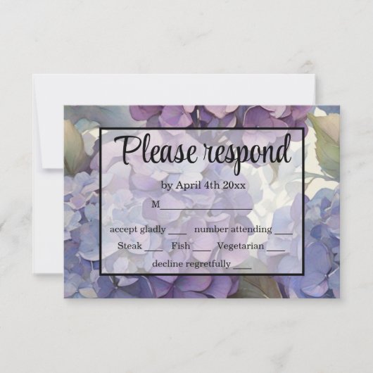 エレガントほこりっぽい紫の青い水色アジサイ 出欠カード (正面)