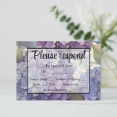 エレガントほこりっぽい紫の青い水色アジサイ 出欠カード (スタンド正面)