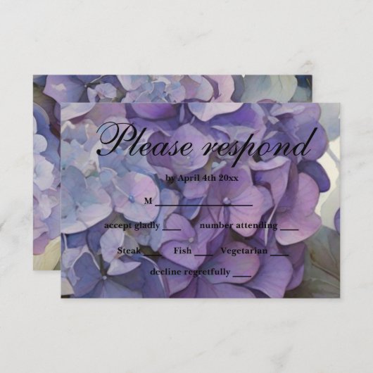 エレガントほこりっぽい紫の青い水色アジサイ 出欠カード (正面/裏面)