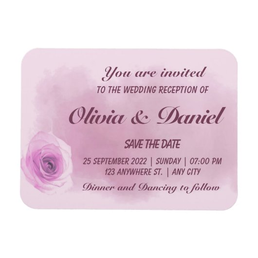 エレガントほこりっぽい紫バラ結婚フローラ マグネット (横)