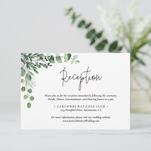 エレガントほこりっぽい緑のユーカリ結婚プス エンクロージャーカード (スタンド正面)