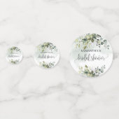 エレガントほこりっぽい緑ユーカリ金ゴールドブライダルシャワー コンフェッティ (正面)