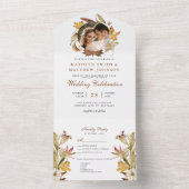 エレガントほこりっぽい茶色の紅葉秋の結婚式 オールインワン招待状 (内側)