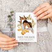 エレガントほこりっぽい茶色の紅葉秋の結婚式 セーブザデート