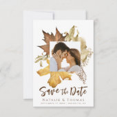 エレガントほこりっぽい茶色の紅葉秋の結婚式 セーブザデート (正面)