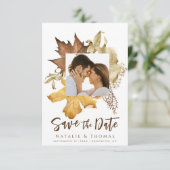 エレガントほこりっぽい茶色の紅葉秋の結婚式 セーブザデート (スタンド正面)