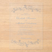 エレガントほこりっぽい青いシノワズリ結婚の水色 アクリル招待状 (正面)