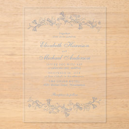 エレガントほこりっぽい青いシノワズリ結婚の水色 アクリル招待状