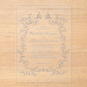 エレガントほこりっぽい青いシノワズリ結婚の水色 アクリル招待状 (正面)