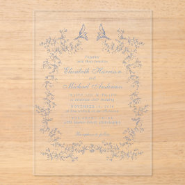 エレガントほこりっぽい青いシノワズリ結婚の水色 アクリル招待状