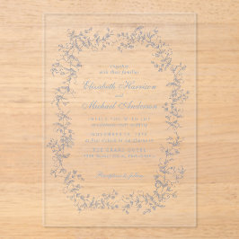エレガントほこりっぽい青いシノワズリ結婚の水色 アクリル招待状