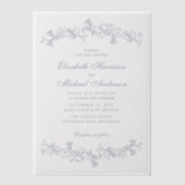 エレガントほこりっぽい青いシノワズリ結婚の水色 ベラム紙招待状 (正面)