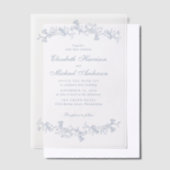 エレガントほこりっぽい青いシノワズリ結婚の水色 ベラム紙招待状 (オフセット)