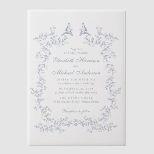 エレガントほこりっぽい青いシノワズリ結婚の水色 ベラム紙招待状