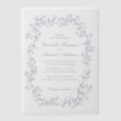 エレガントほこりっぽい青いシノワズリ結婚の水色 ベラム紙招待状 (正面)