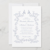 エレガントほこりっぽい青いシノワズリ結婚の水色 招待状 (正面)