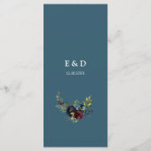 エレガントほこりっぽい青いネイビー結婚ブルゴーニュフローラ メニュー (裏面)