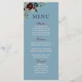 エレガントほこりっぽい青いネイビー結婚ブルゴーニュフローラ メニュー (正面)