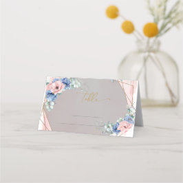 エレガントほこりっぽい青いピンク色のフローラ金ゴールド プレイスカード