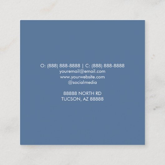 エレガントほこりっぽい青いフローラの花カスタムの花 スクエア名刺 (裏面)