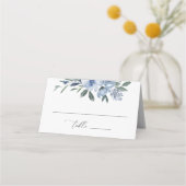 エレガントほこりっぽい青いフローラ折り結婚返し プレイスカード (正面)