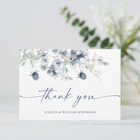 エレガントほこりっぽい青い冬の葉ボホの水色 サンキューカード (スタンド正面)