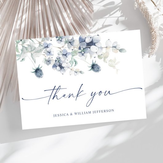 エレガントほこりっぽい青い冬の葉ボホの水色 サンキューカード