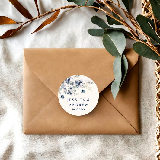 エレガントほこりっぽい青い冬の葉ボホ結婚の ラウンドシール