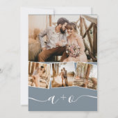 エレガントほこりっぽい青い台本の写真のイニシャル結婚ズ 招待状 (裏面)