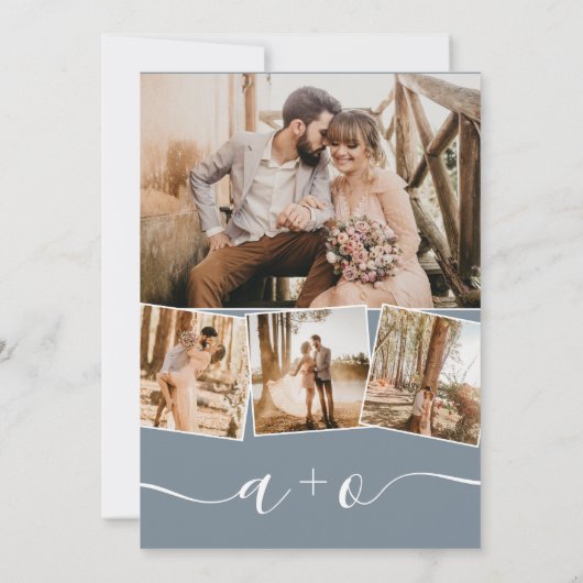 エレガントほこりっぽい青い台本の写真のイニシャル結婚ズ 招待状 (裏面)