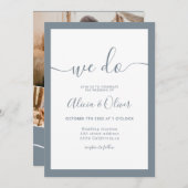 エレガントほこりっぽい青い台本の写真のイニシャル結婚ズ 招待状 (正面/裏面)