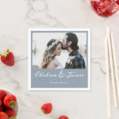 エレガントほこりっぽい青い書道の結婚写真 スタンダードカクテルナプキン (インサイチュ)