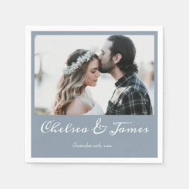 エレガントほこりっぽい青い書道の結婚写真 スタンダードカクテルナプキン