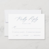 エレガントほこりっぽい青い書道の食事の選択結婚の 出欠カード (正面)