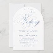 エレガントほこりっぽい青い書道結婚アーチ 招待状 (正面)