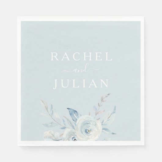 エレガントほこりっぽい青い水の色のフローラ結婚 スタンダードランチョンナプキン (正面)