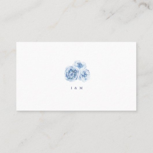 エレガントほこりっぽい青い水の色のフローラ結婚 プレイスカード (裏面)