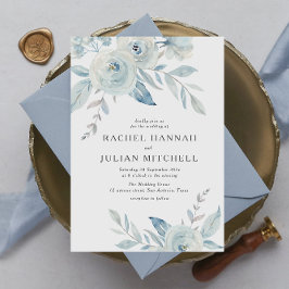 エレガントほこりっぽい青い水の色のフローラ結婚 招待状
