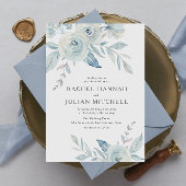 エレガントほこりっぽい青い水の色のフローラ結婚 招待状