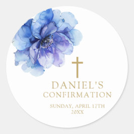 エレガントほこりっぽい青い水の色フローラ確認 ラウンドシール