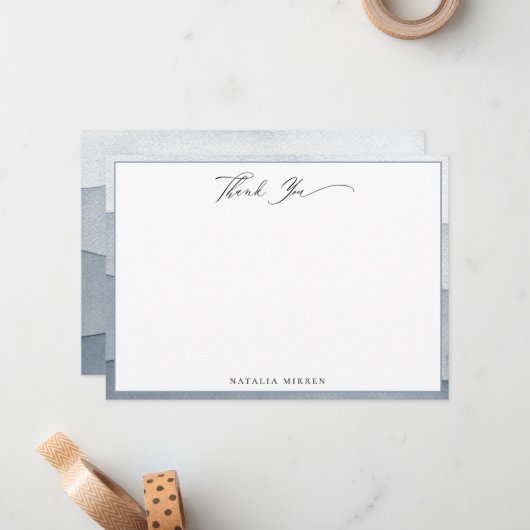 エレガントほこりっぽい青い水色ありがとう ノートカード (正面/裏面インサイチュ)